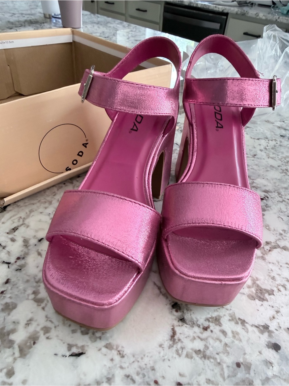 Soda Metallic Hot Pink Platform Ankle-Strap Sandals - Picture 6 of 9